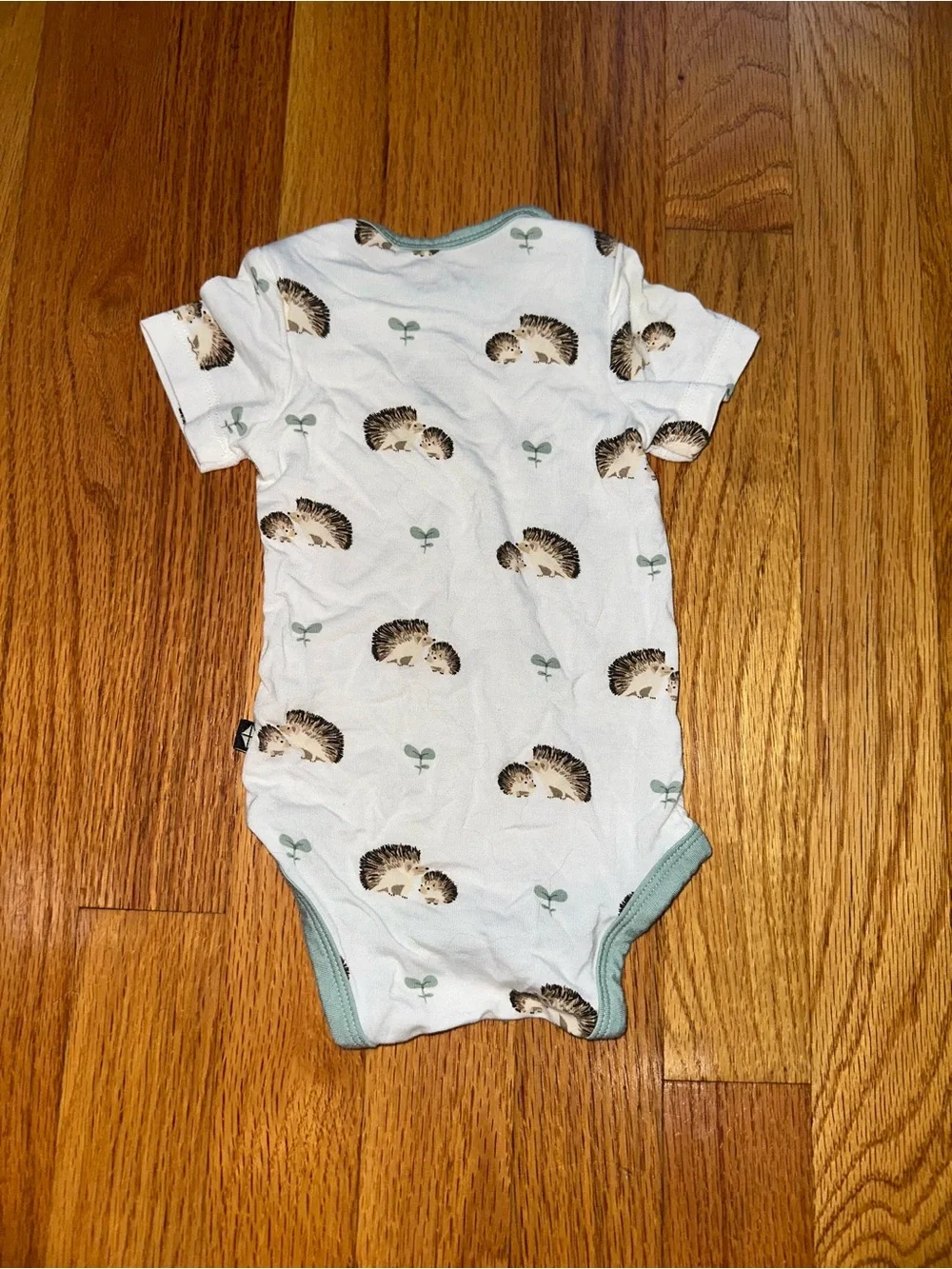 Kyte BABY Bodysuit with Hedgehog Print and Sage Trim 0-3M